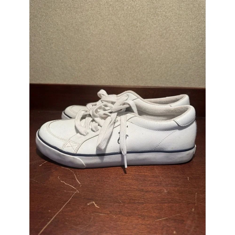 Polo Ralph Lauren Women's 6.5 White Leather Sneakers Low Top Lace Up Pony Logo